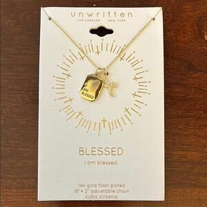 Unwritten Gold Necklace with Cross and Tag